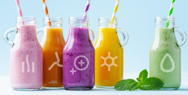 5 Different Coloured Smoothies in Jars